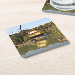 Kinkaku-ji 金閣寺 Temple of the Golden Pavilion Square Paper Coaster