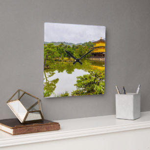Kinkaku-ji Or Golden Pavilion And Pond, Kyoto Square Wall Clock