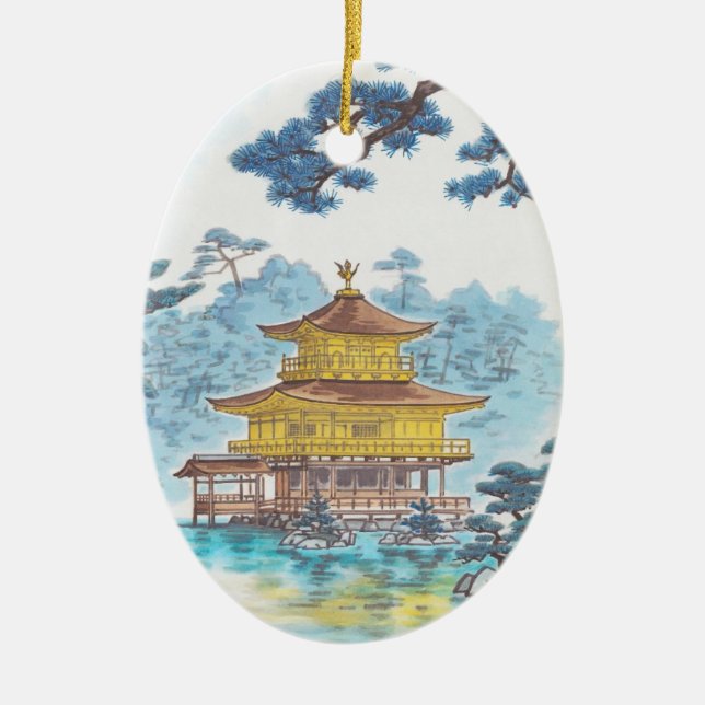 Kinkakuji Temple Kamei Tobei japanese scenery art Ceramic Ornament (Front)