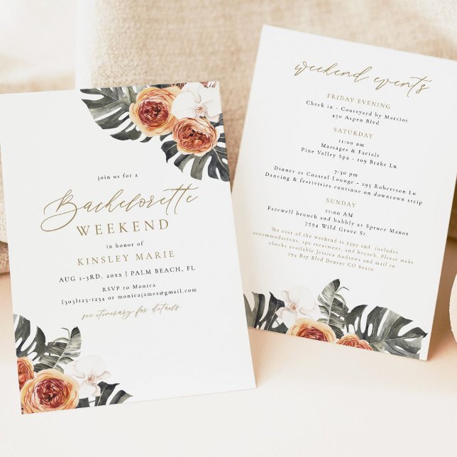KINSLEY Boho Terracotta Floral Palm Bachelorette  Invitation (Creator Uploaded)