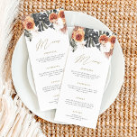 KINSLEY Boho Terracotta Long Wedding Menu Card<br><div class="desc">This menu features watercolor dry bohemian palm leaves and teracotta florals. Use this template to edit the fonts, font colour, and background colour to match your event needs. Use this template to edit the fonts, font colour, and background colour to match your event needs. Pair with additional items from the...</div>