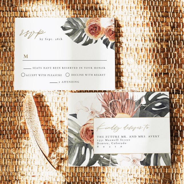KINSLEY Boho Terracotta Palm Wedding RSVP Postcard (Creator Uploaded)