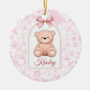 Kinsley Custom Pink Teddy Bear Nursery Design Ceramic Ornament