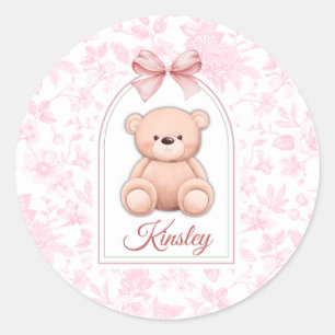 Kinsley   Custom Pink Teddy Bear Nursery Design  Classic Round Sticker