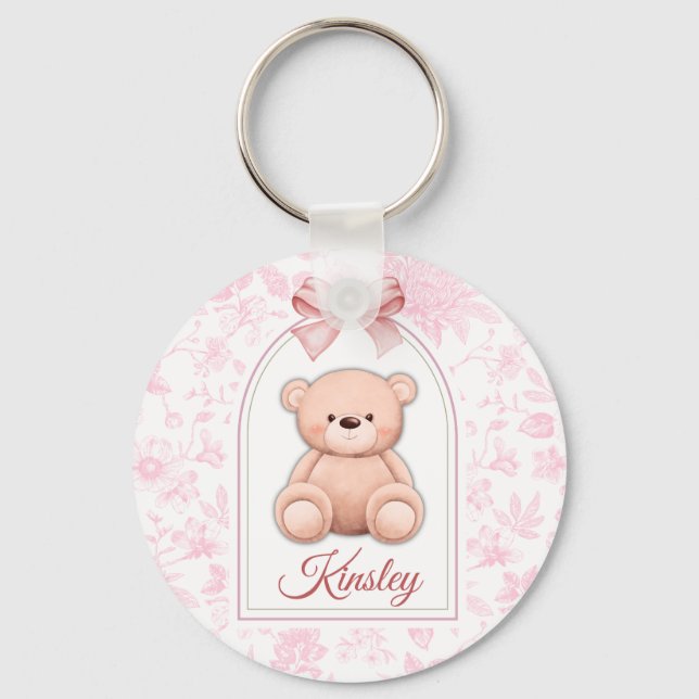 Kinsley | Custom Pink Teddy Bear Nursery Design  Key Ring (Front)