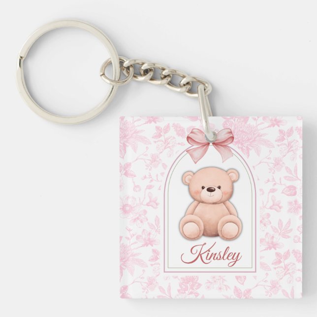 Kinsley | Custom Pink Teddy Bear Nursery Design  Key Ring (Front)