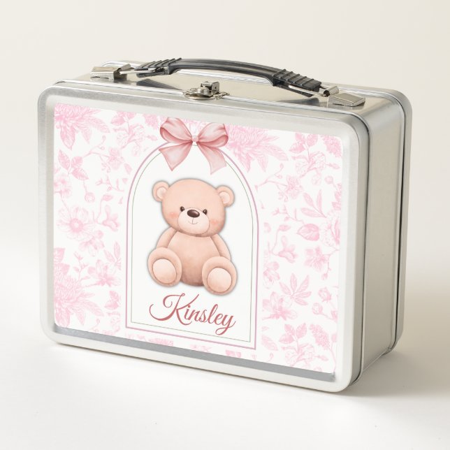 Kinsley | Custom Pink Teddy Bear Nursery Design  Metal Lunch Box (Front)
