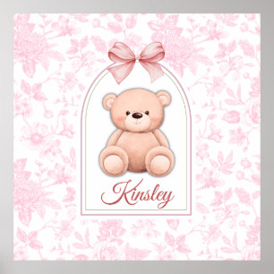 Kinsley Custom Pink Teddy Bear Nursery Design Poster