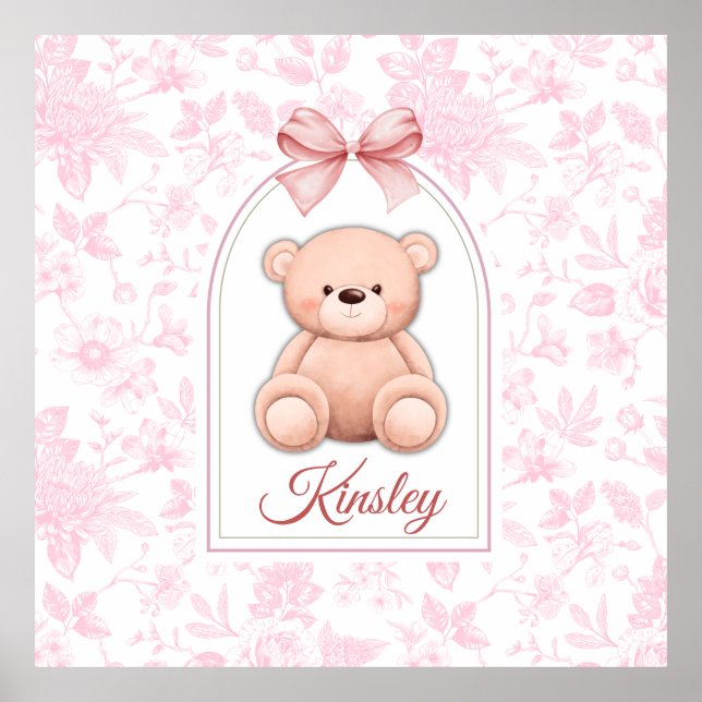 Kinsley | Custom Pink Teddy Bear Nursery Design  Poster (Front)