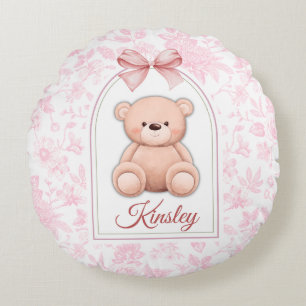 Kinsley Custom Pink Teddy Bear Nursery Design Round Cushion