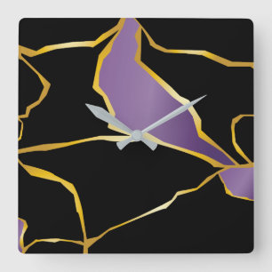 Kintsugi Amethyst Accents Square Wall Clock