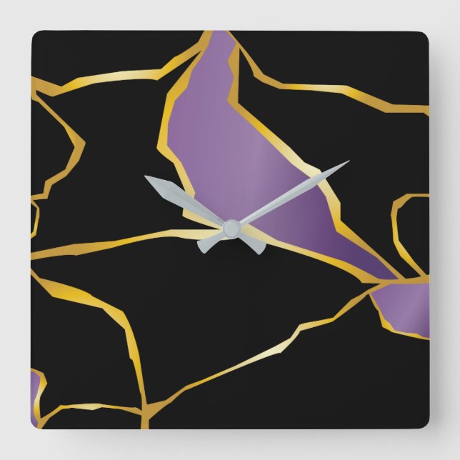 Kintsugi Amethyst Accents Square Wall Clock (Front)