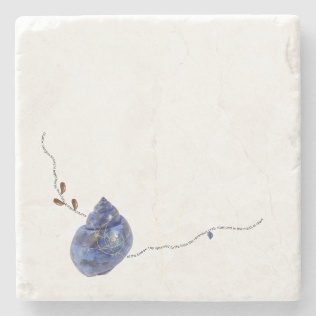 Kintsugi blue snail seashell poem repair with gold stone coaster (Front)