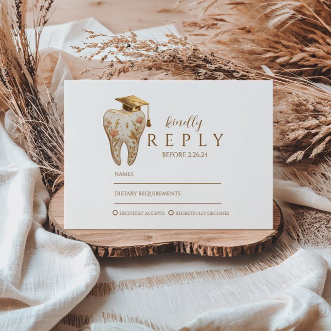 Kintsugi Floral Tooth Graduation Party RSVP Card (Creator Uploaded)