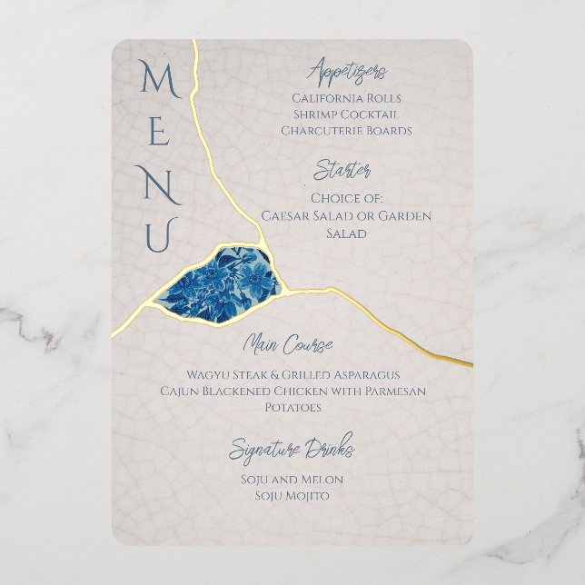 Kintsugi Inspired Blue Cherry Blossom Menu (Front)