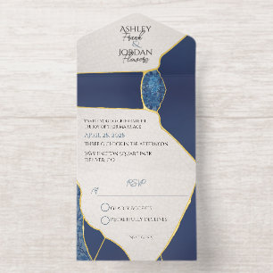 Kintsugi Inspired Blue Cherry Blossoms All In One Invitation