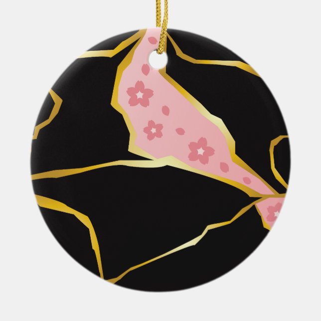 Kintsugi Ornament with Cherry Blossom Accents (Front)