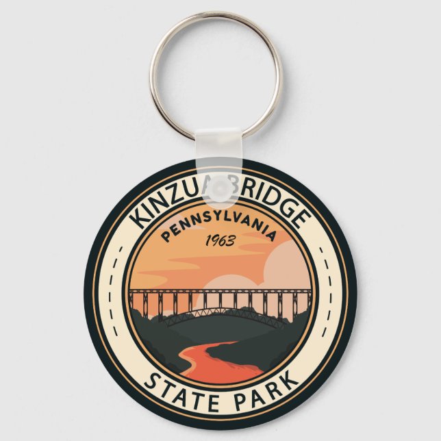 Kinzua Bridge State Park Pennsylvania Retro Badge Key Ring (Front)