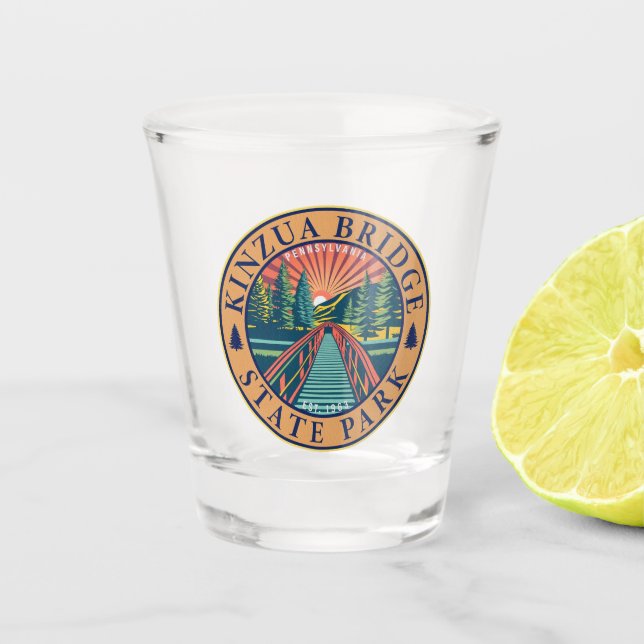 Kinzua Bridge State Park Pennsylvania Retro Badge Shot Glass (Front)