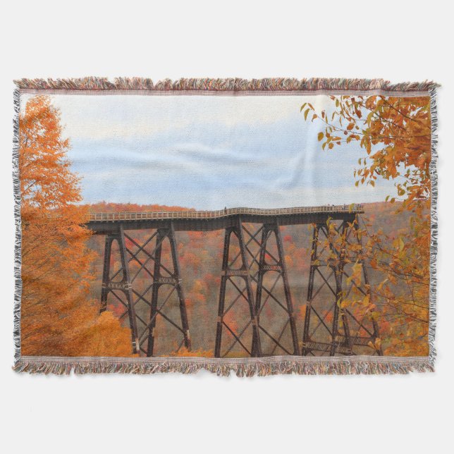 Kinzua Railroad Bridge Skywalk Fall Foliage Colour Throw Blanket (Front)