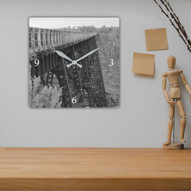 Kinzua Skywalk Monochrome Railroad Bridge Square Wall Clock (Creator Uploaded)