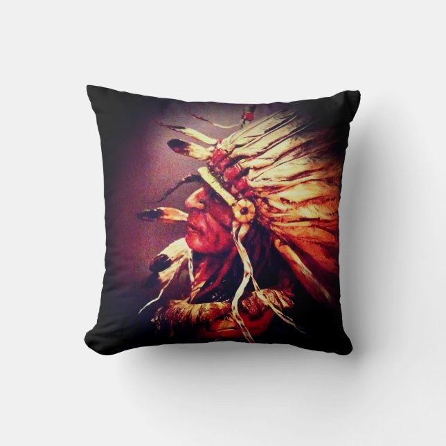 "Kiowa Chief" original art Throw Pillow (Front)
