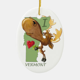 Kirby the Moose Vermoosin' "I Heart Vermont" Ceramic Tree Decoration