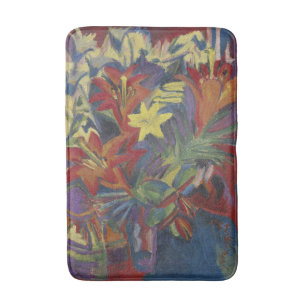 Kirchner Expressionist Vibrant Orange Lilies Art Bath Mat