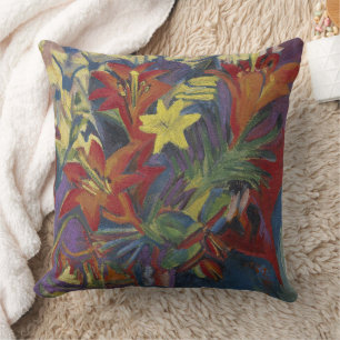 Kirchner Expressionist Vibrant Orange Lilies Art Cushion