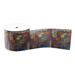 Kirchner Expressionist Vibrant Orange Lilies Art Grosgrain Ribbon