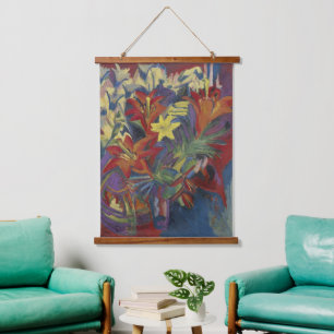  Kirchner Expressionist Vibrant Orange Lilies Art Hanging Tapestry