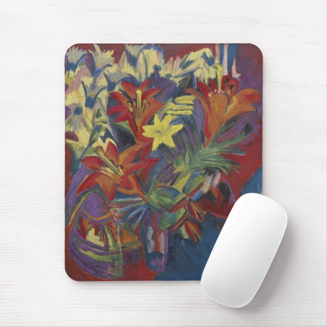  Kirchner Expressionist Vibrant Orange Lilies Art Mouse Pad (With Mouse)