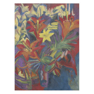 Kirchner Expressionist Vibrant Orange Lilies Art Tablecloth