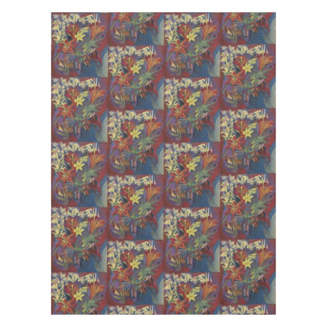  Kirchner Expressionist Vibrant Orange Lilies Art Tablecloth (Front)