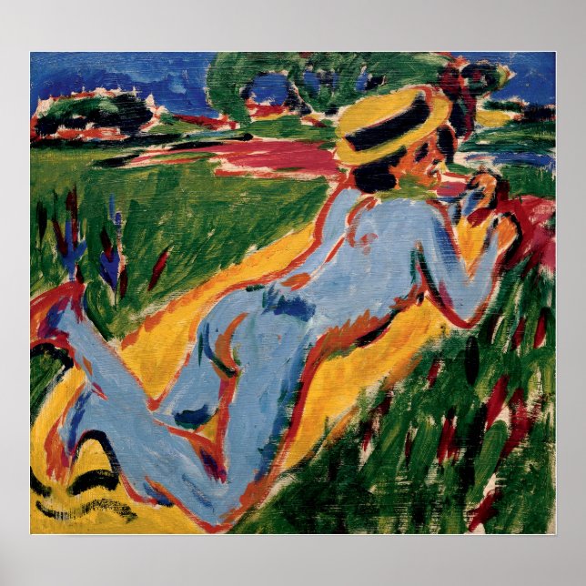 Kirchner - Lying Blue Figure With Straw Hat Poster (Front)