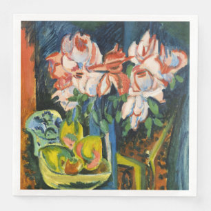 Kirchner Pink Roses Expressionist Floral Art Napkin