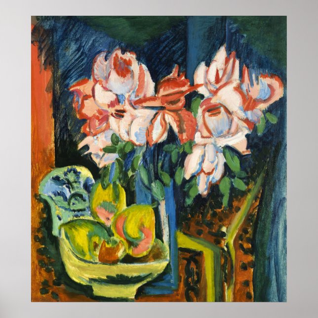 Kirchner Pink Roses Expressionist Floral Art Poster (Front)