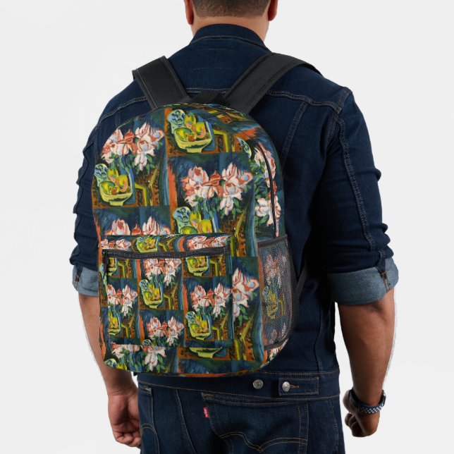Kirchner Pink Roses Expressionist Floral Art Printed Backpack (Insitu (Model))