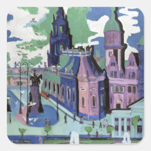Kirchner View of Dresden Schlossplatz Fine Art Square Sticker