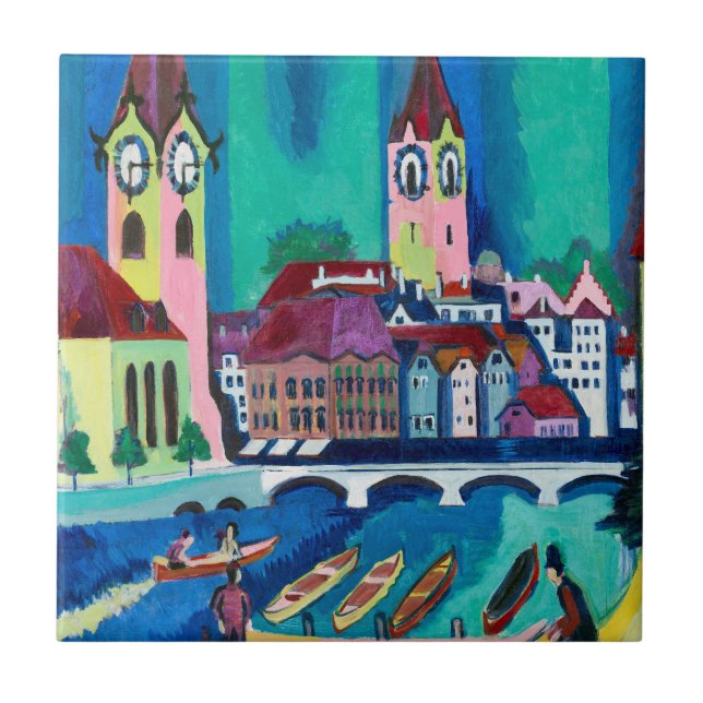 Kirchner Zurich Cityscape Expressionist Art Ceramic Tile (Front)