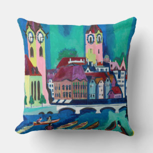 Kirchner Zurich Cityscape Expressionist Art Cushion