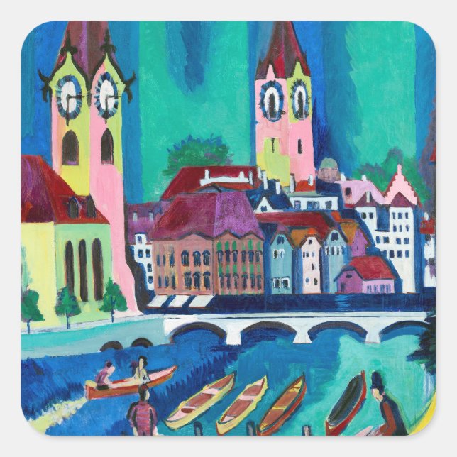 Kirchner Zurich Cityscape Expressionist Art Square Sticker (Front)