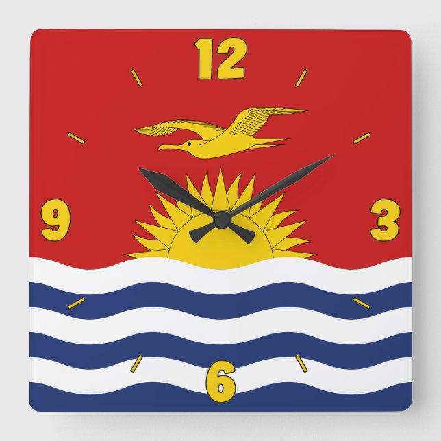 Kiribati Flag Red Blue White Yellow Numbers Square Wall Clock (Front)