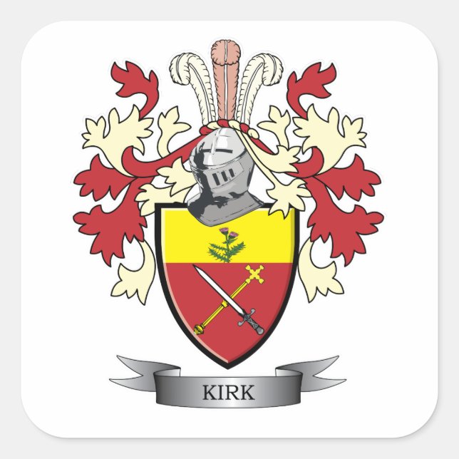Kirk Family Crest Coat of Arms Square Sticker (Front)
