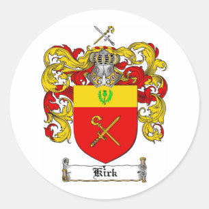 KIRK FAMILY CREST -  KIRK COAT OF ARMS CLASSIC ROUND STICKER