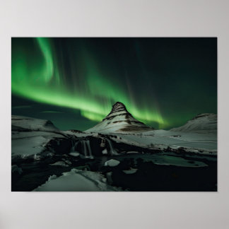 Kirkjufell and northern lights poster