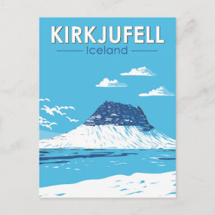 Kirkjufell Iceland Travel Art Vintage Postcard