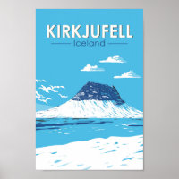 Kirkjufell Iceland Travel Art Vintage