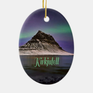Kirkjufell Mountain in Iceland Northern Lights Ceramic Ornament