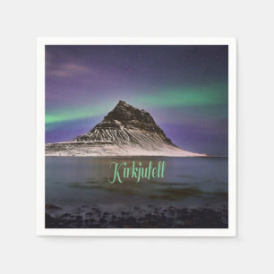 Kirkjufell Mountain in Iceland Northern Lights Napkin